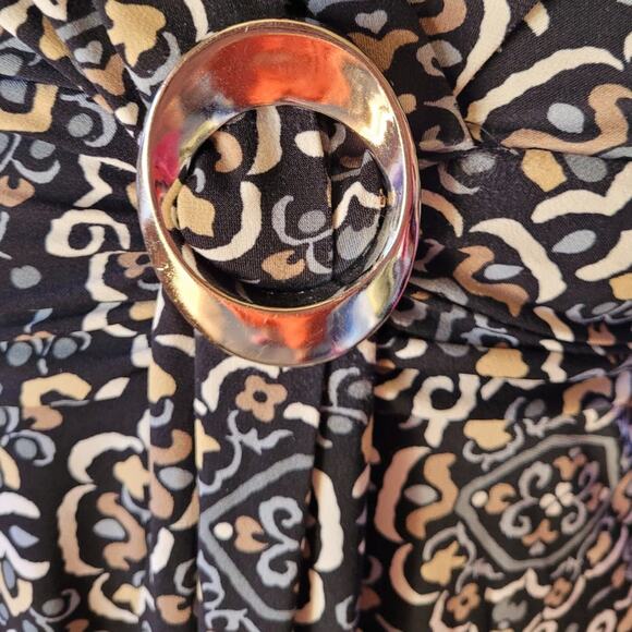 R&K Originals Black Ivory Midi Dress 10 Boho Geometric Sleeveless V Neck Modest - Picture 8 of 9